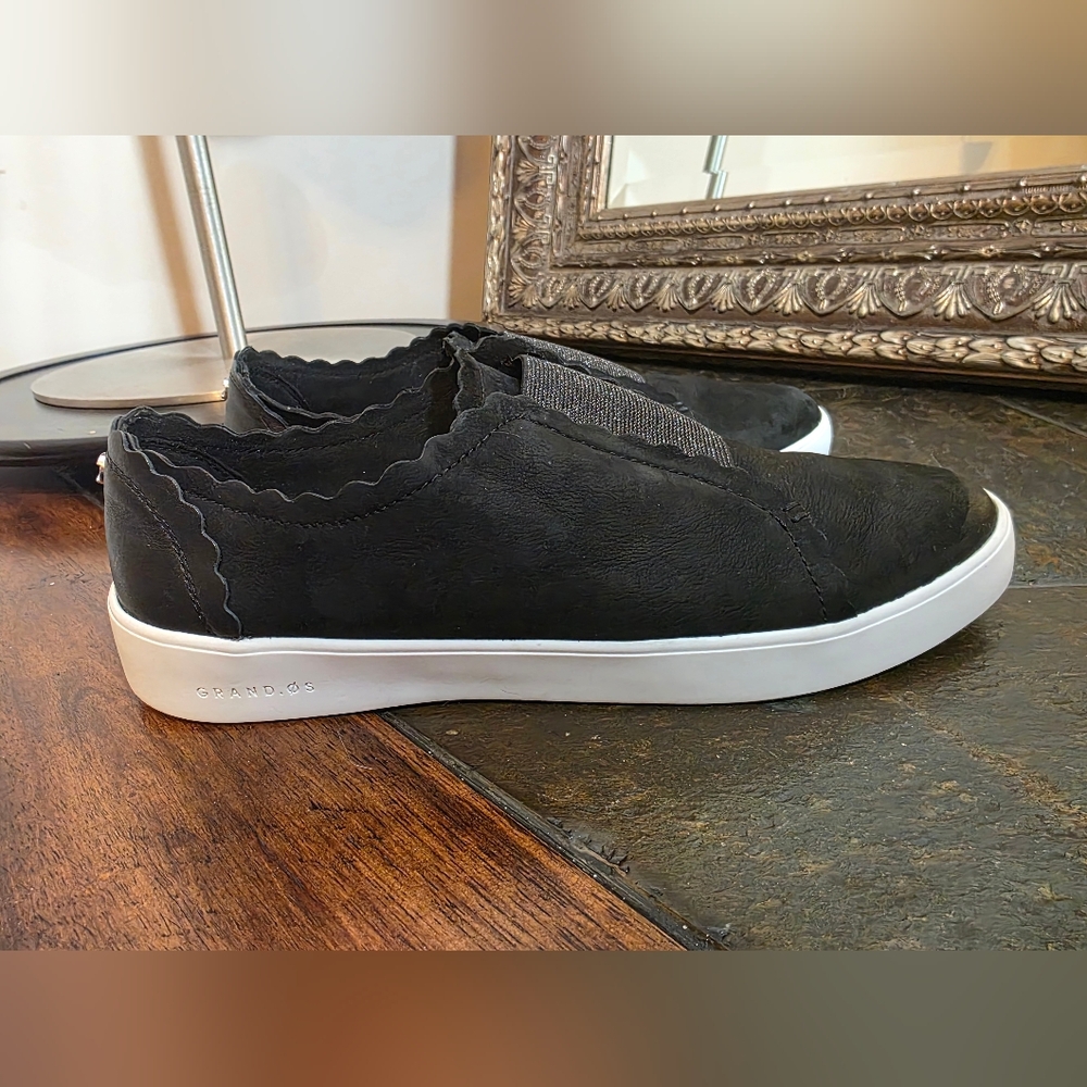Cole Haan GrandZero Spectator Scalloped Slip-On Sneakers.  Black Nubuck.  9.5B